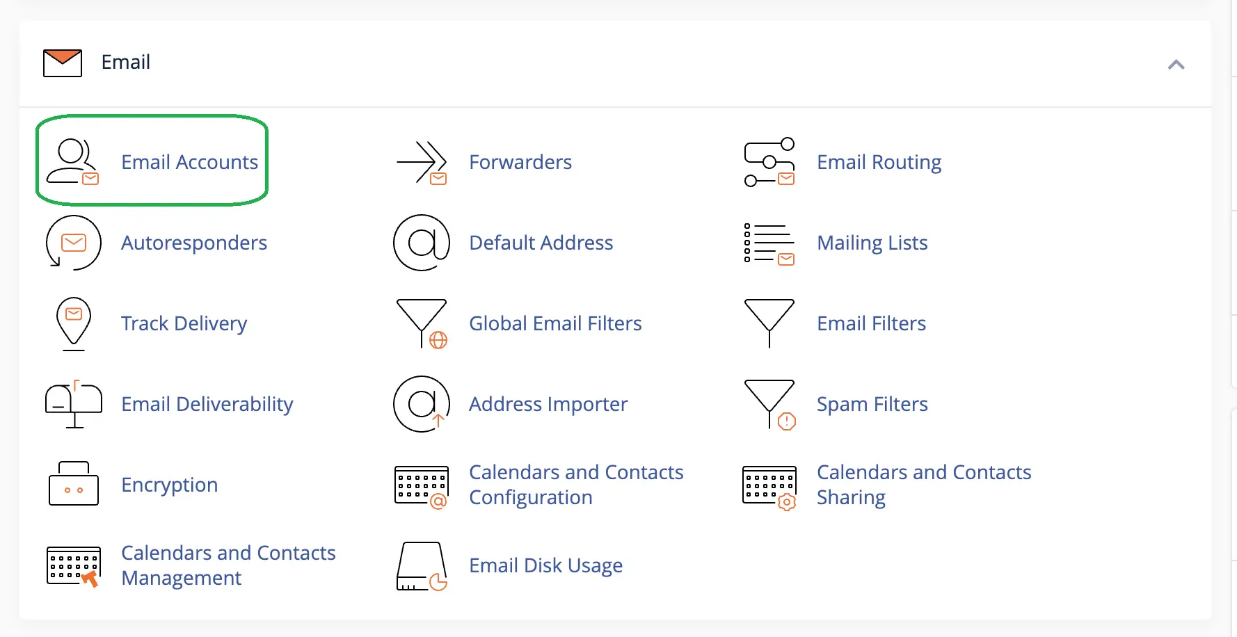 بخش ایمیل اکانت در سی پنل