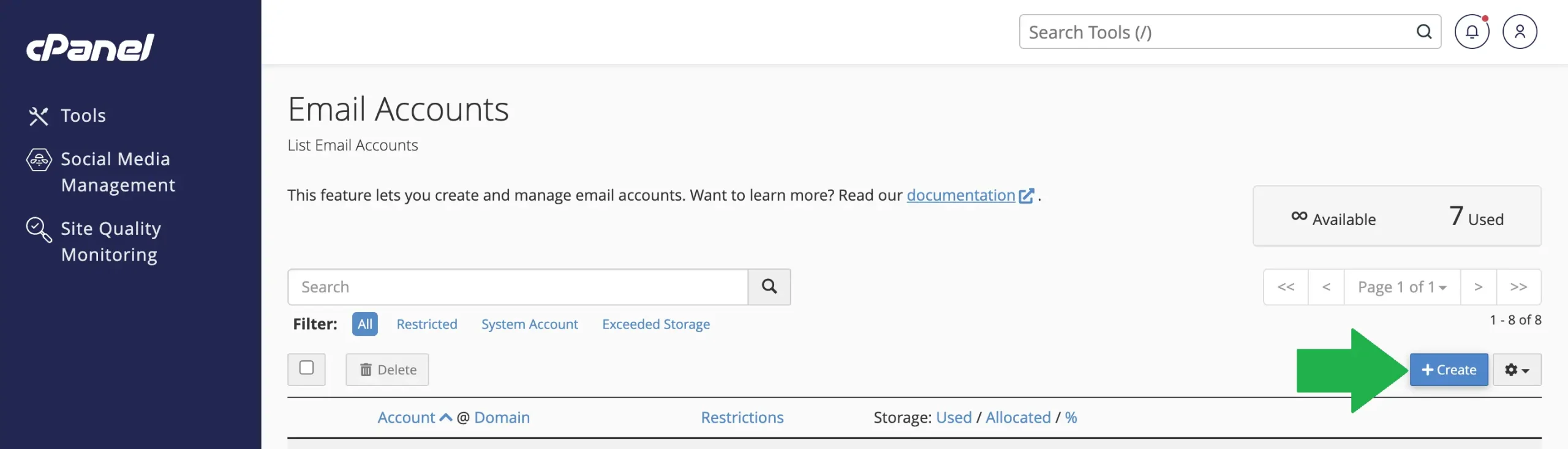 دکمه ساخت ایمیل جدید در سی پنل